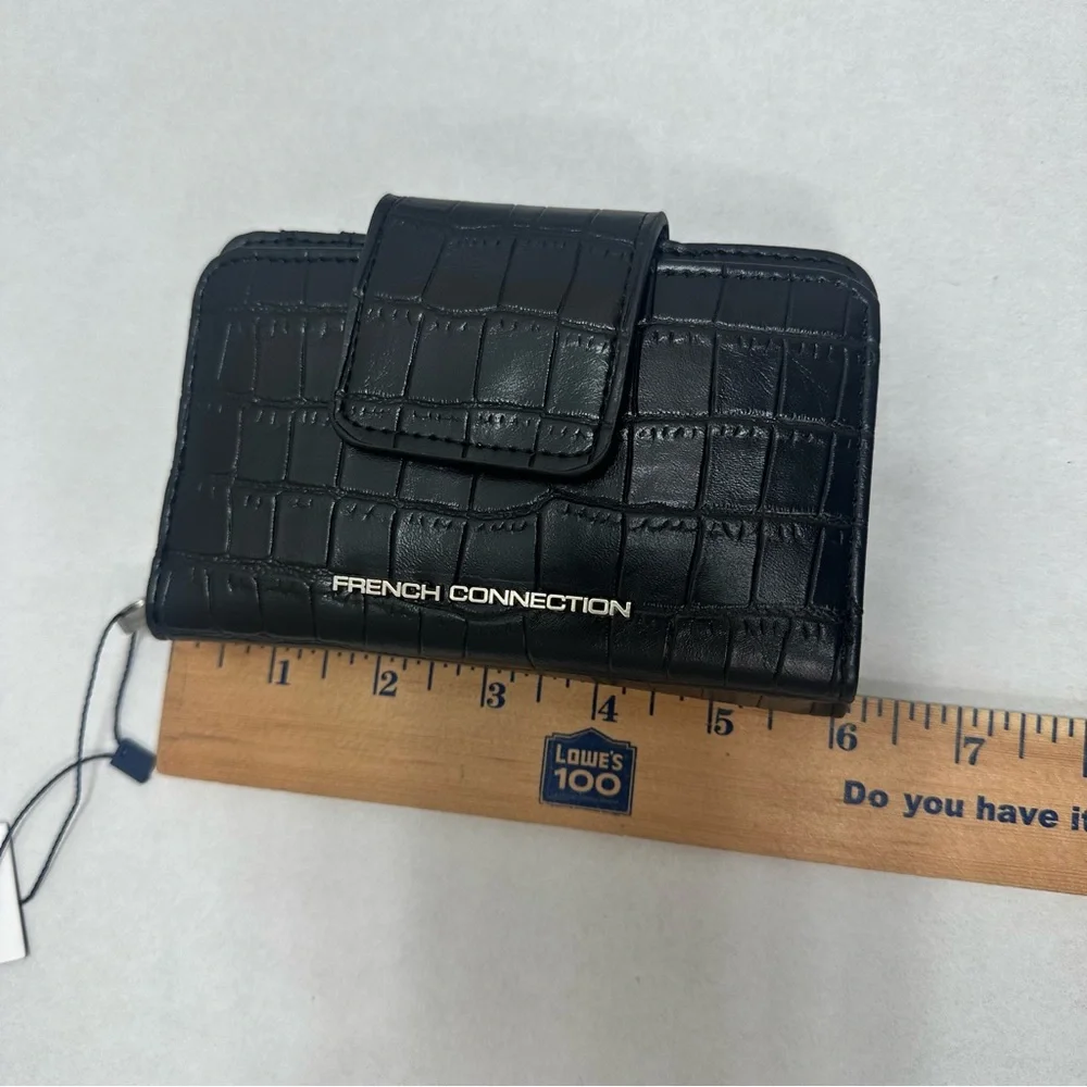 French Connection‎ Emmy Croco Fold Snap Zipper Wallet in Black NWT $48 New